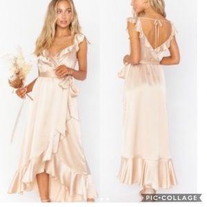 Show me your mumu Samantha ruffle champagne satin